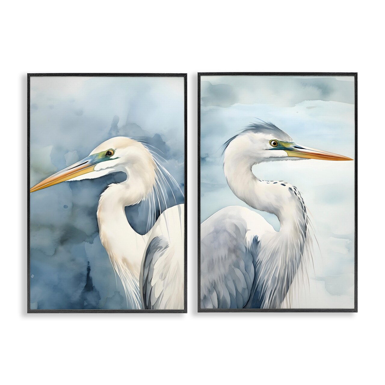 Stupell Industries Watercolor Detailed Beach Birds 2 pc Framed Giclee Wall Art Set Design by Petal Prints Design